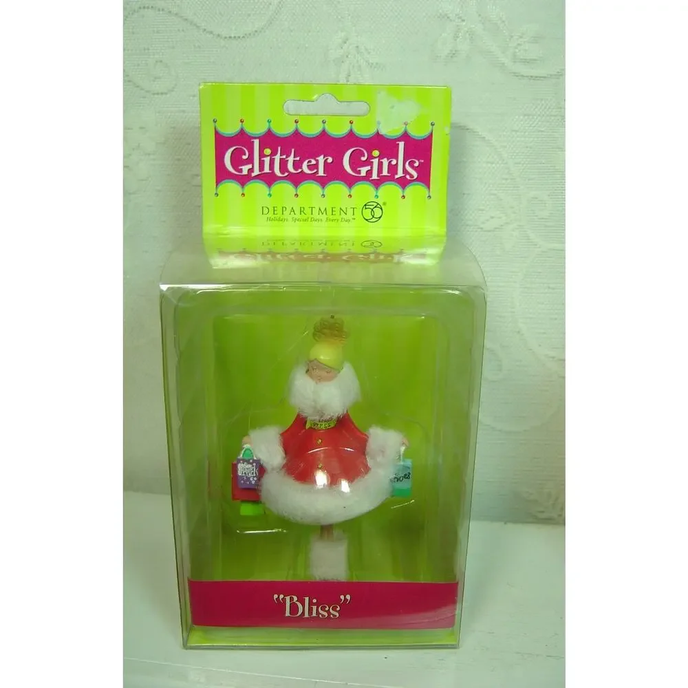 2 DEPARTMENT 56 GLITTER GIRLS ORNAMENTS-NIP-CHEERS & BLISS